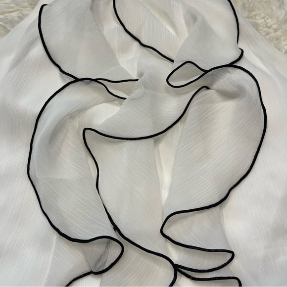 BCX White & Black High Neck Ruffle Trim Sleeveless Top - Picture 3 of 11